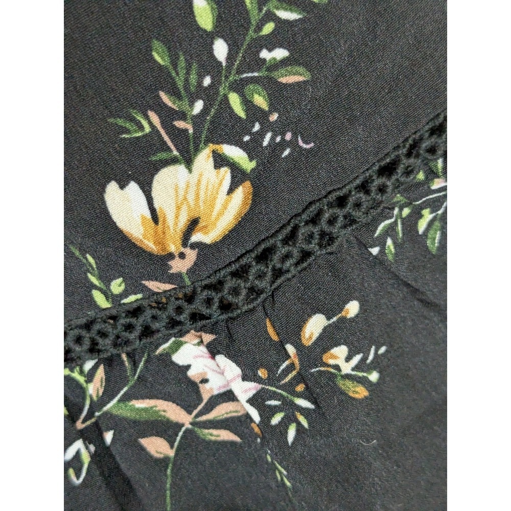 Suzanne Betro Black Floral Tie Front Long Bell Sleeve Midi Dress Size 1X - Picture 5 of 12